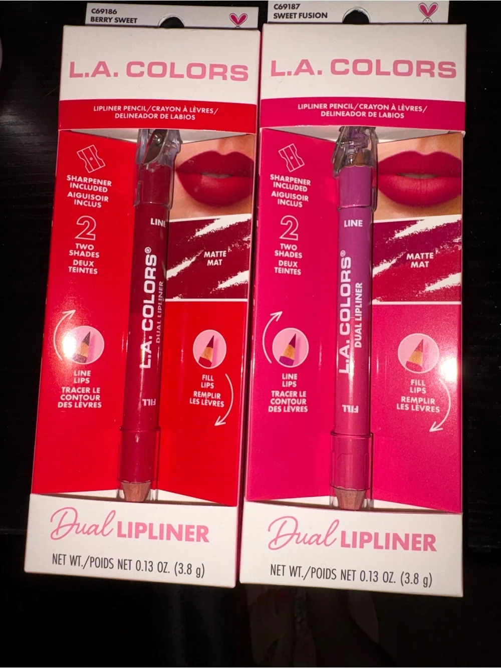 L.A. COLORS Dual Lipliner Set - Berry Sweet (Red) & Sweet Fusion (Pink)